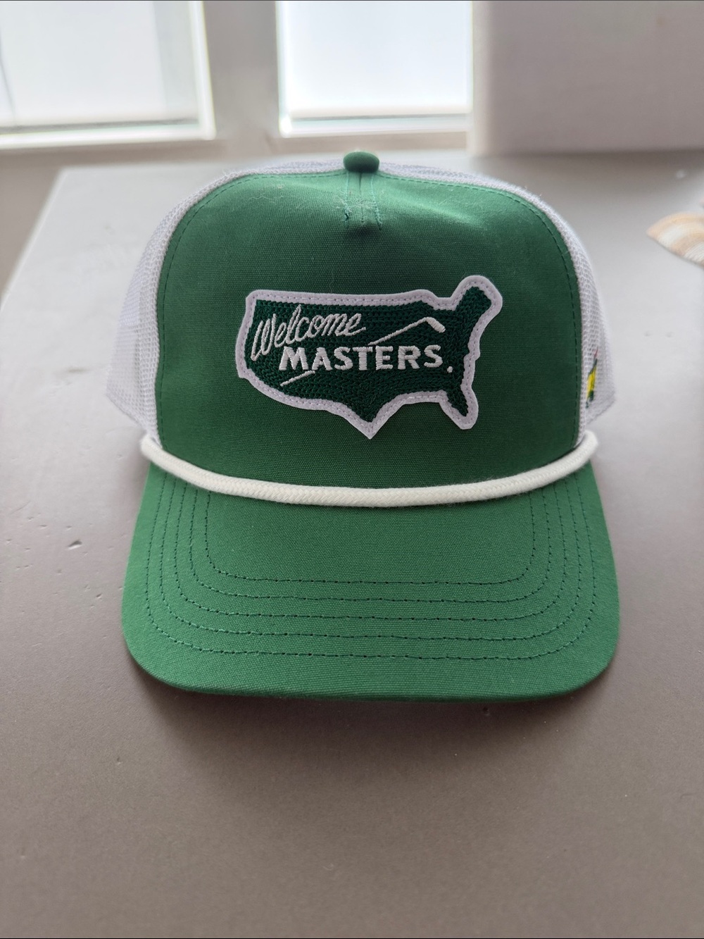Masters Green and White Trucker Hat with Rope Detail